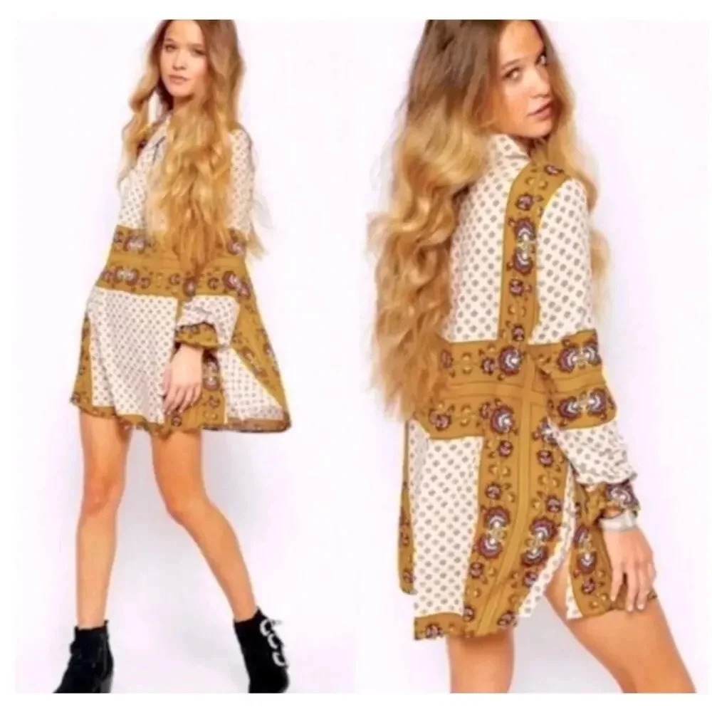 ***Free People Bohemian Changing Times Printed Blouse Tea, sz M